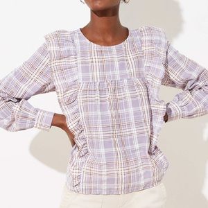 LOFT lavender plaid ruffle top